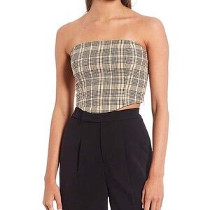 GB
Strapless Plaid Print Smocked Back Bustier Top
